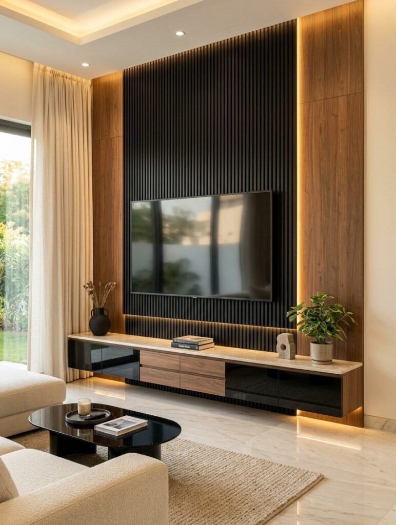 10 Modern Luxury TV Wall Ideas for a Stylish Living Room 1 Black-Tv-wall-ideas
